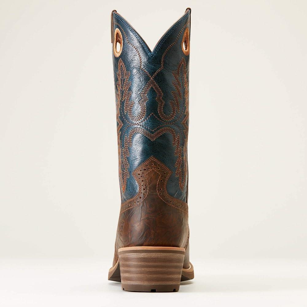 imageAriat Mens Hybrid Roughstock Square Toe Western BootFiery Brown CrunchWestern Blue