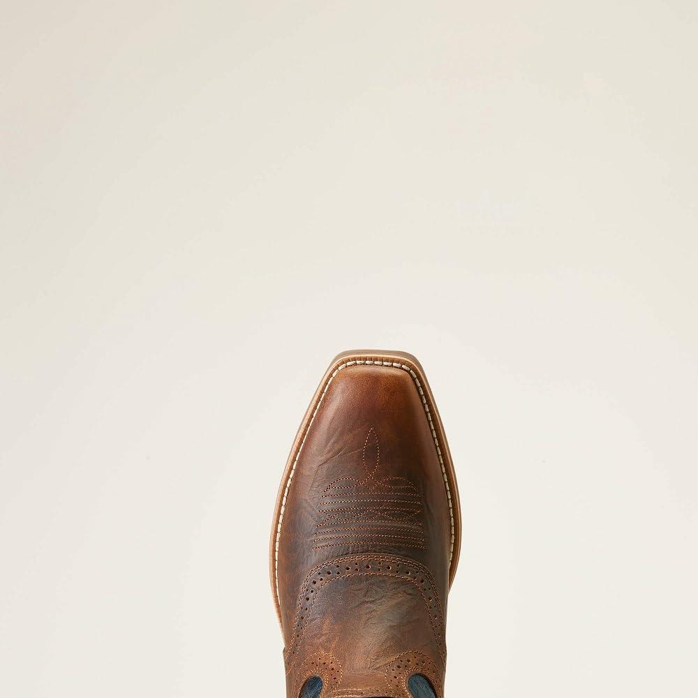 imageAriat Mens Hybrid Roughstock Square Toe Western BootFiery Brown CrunchWestern Blue