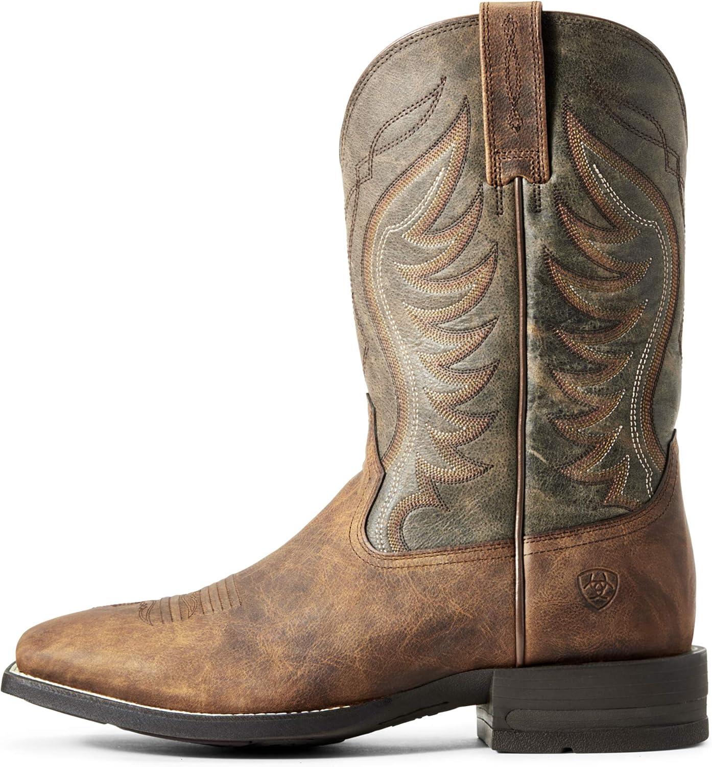 imageAriat mens Amos Western BootWestern BootHand Stained RedbrownBlack