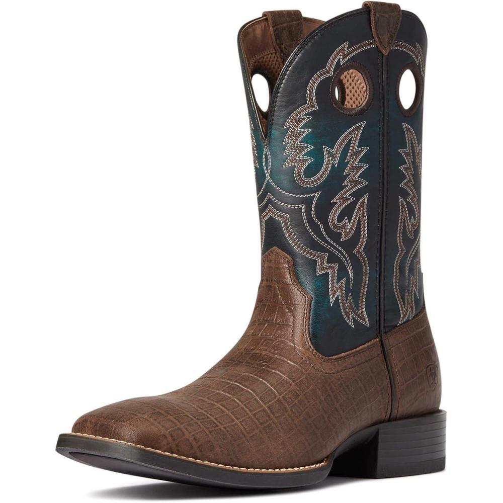 imageAriat Mens Sport Buckout Western BootChocolate Croc PrintDeep Azul