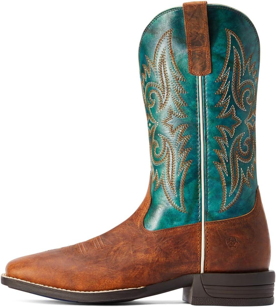 imageARIAT Mens Wild Thang Western BootFiery Brown CrunchEmerald Green