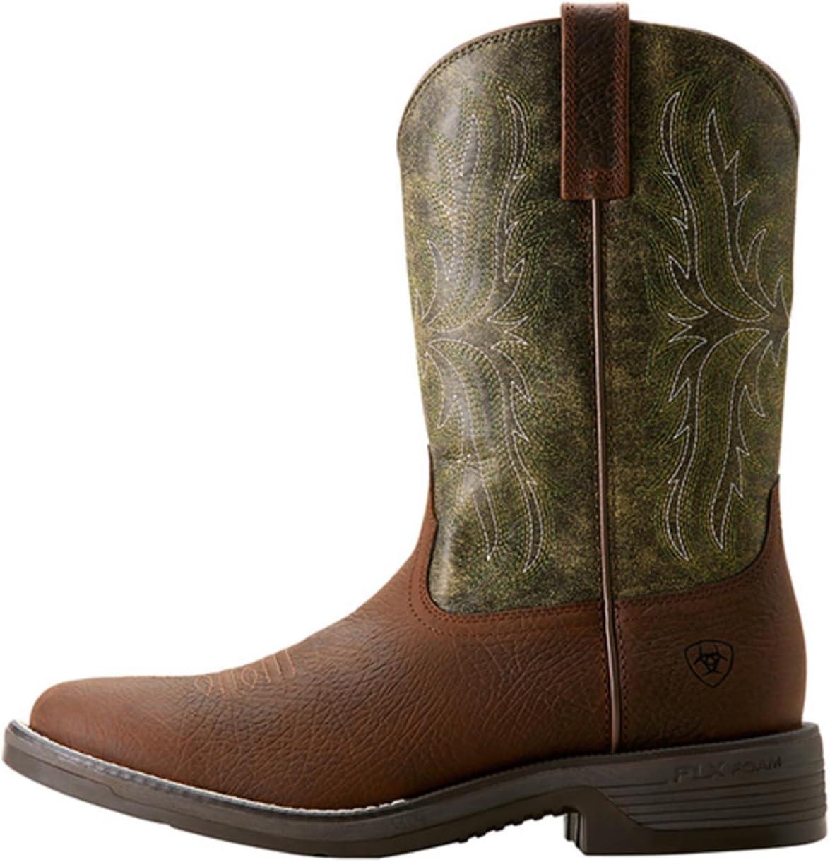 imageARIAT mens Ridgeback Round Toe Cowboy BootToffee BrownMoss Green
