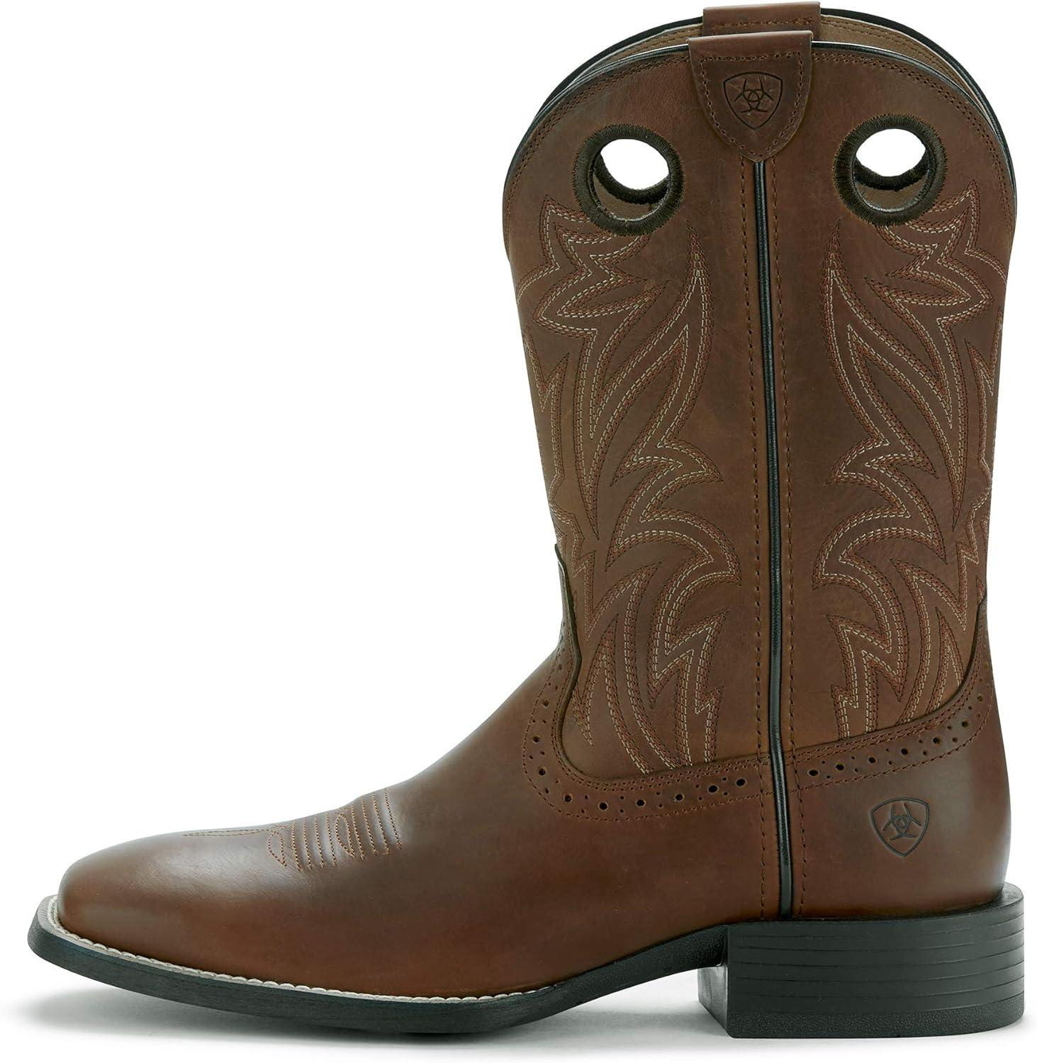 imageAriat Heritage Roughstock Western Boot Mens Square Toe Leather Work BootDistressed BrownSolid Blue