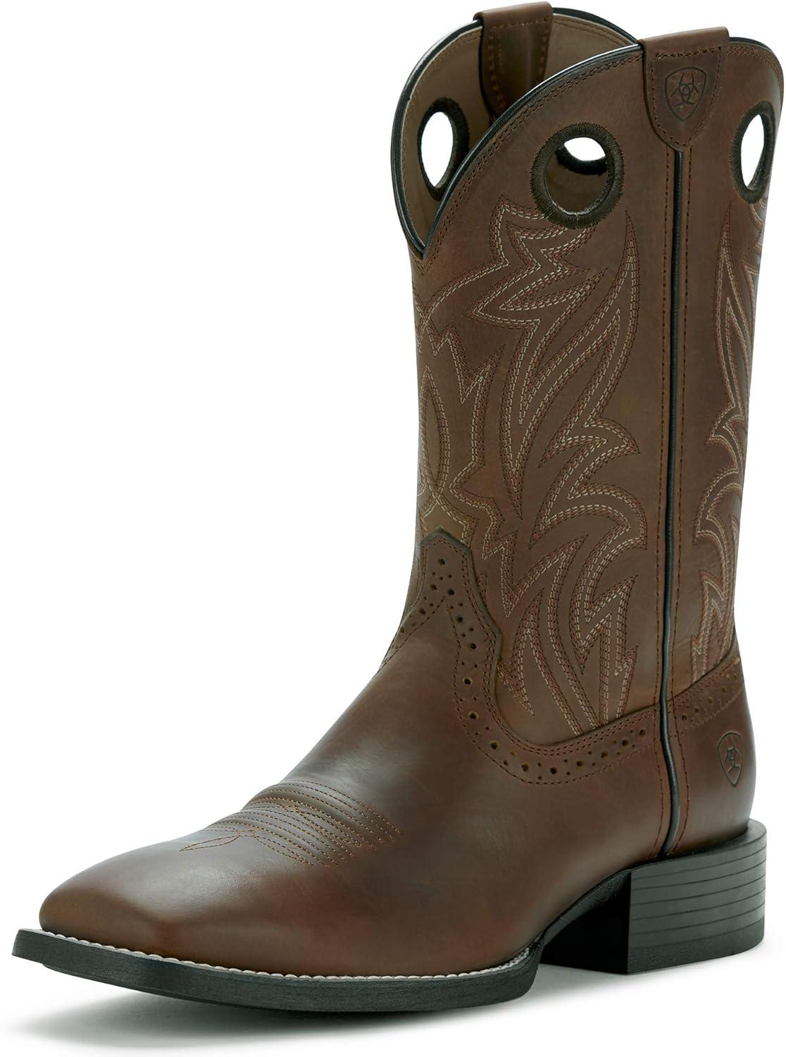 imageAriat Heritage Roughstock Western Boot Mens Square Toe Leather Work BootDistressed BrownSolid Blue