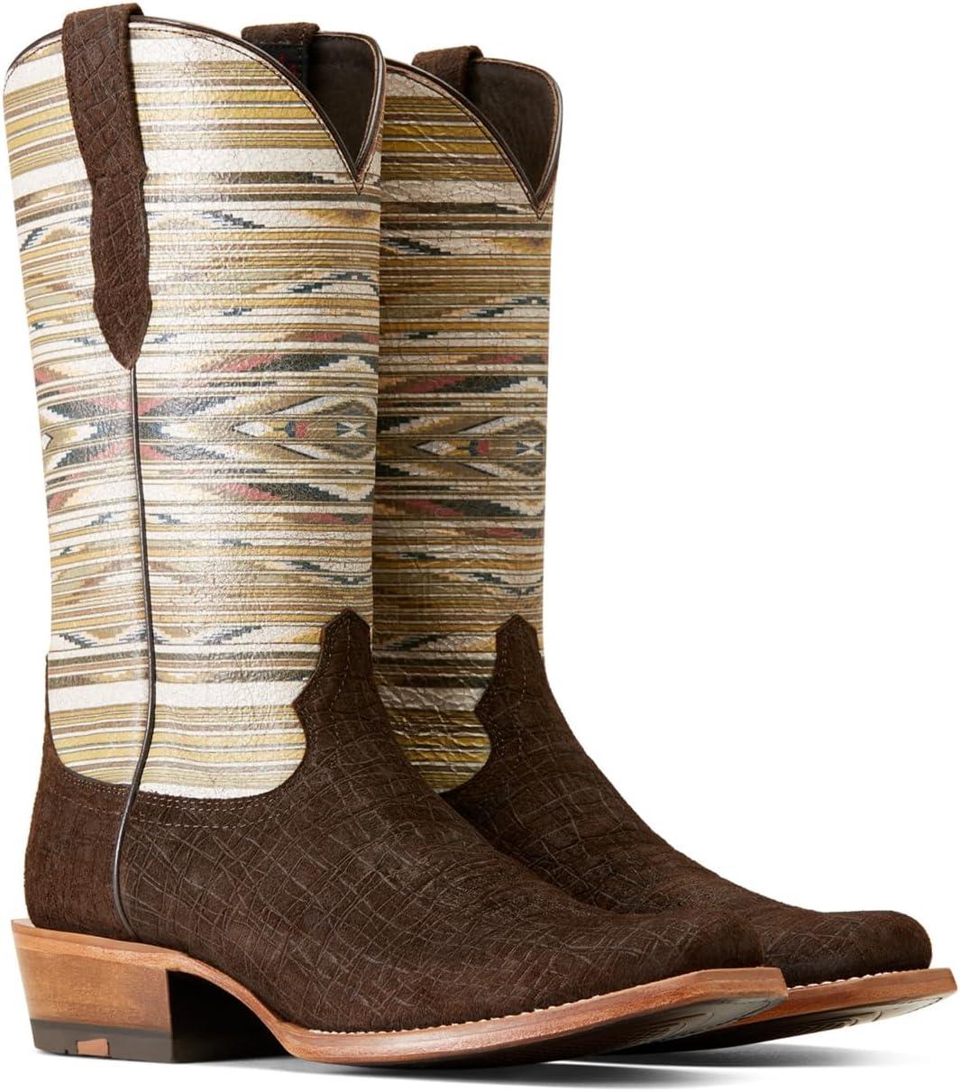 imageAriat Mens Futurity Chimayo Western BootChocolate Hippo PrintSanta Fe Mustard