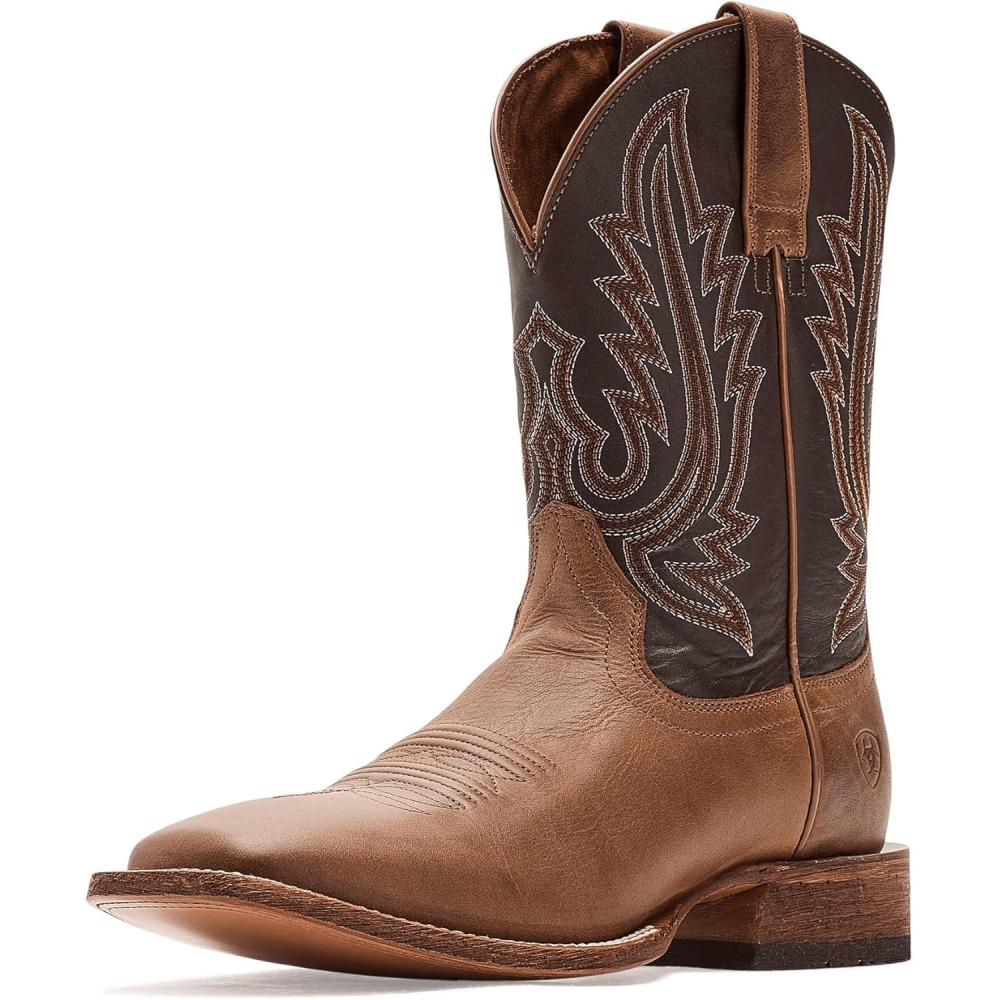 imageARIAT mens County Roads Wide Square Toe Cowboy BootWheat Tan