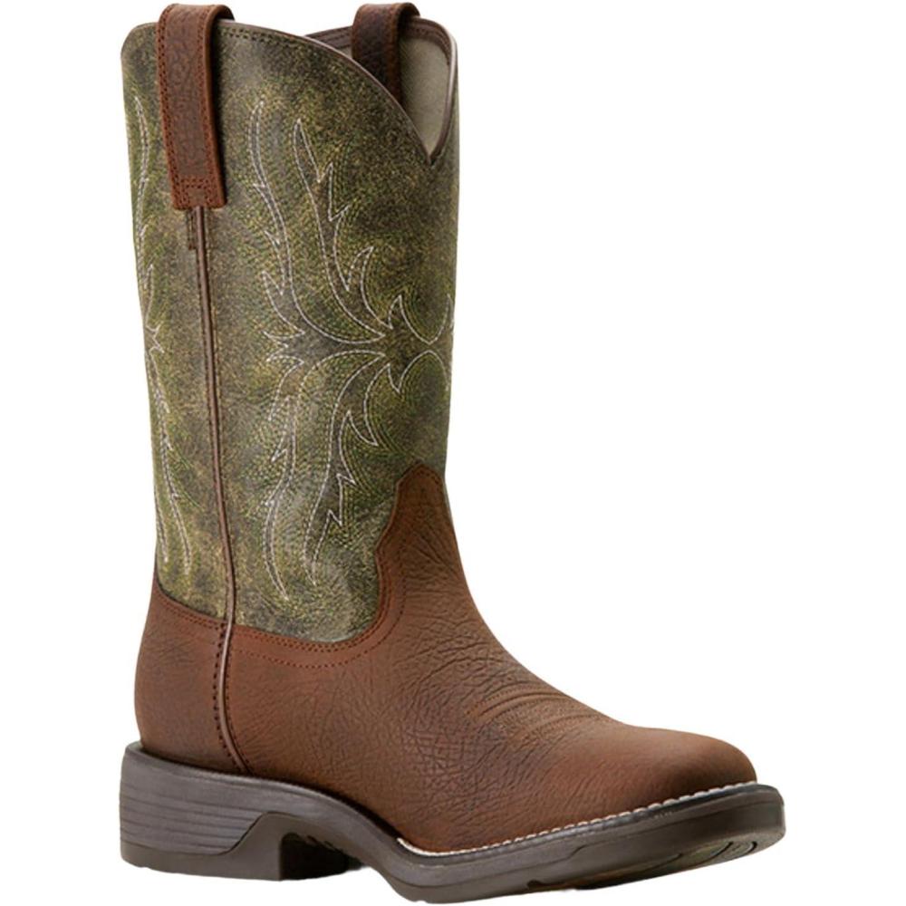 imageARIAT mens Ridgeback Round Toe Cowboy BootToffee BrownMoss Green