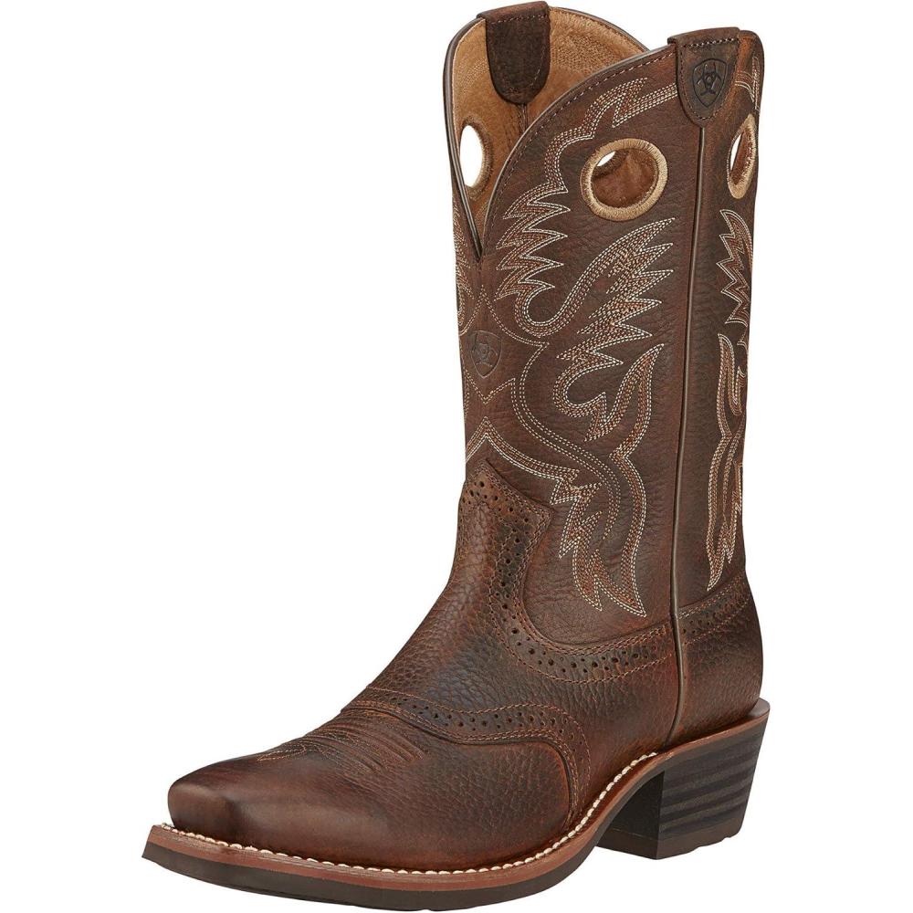 imageAriat Heritage Roughstock Western Boot Mens Square Toe Leather Work BootBrown Oiled Rowdy