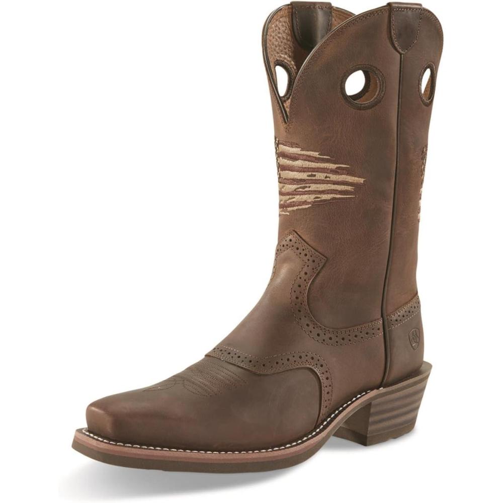 imageAriat Heritage Roughstock Western Boot  Mens Square Toe Leather Work BootDistressed Brown