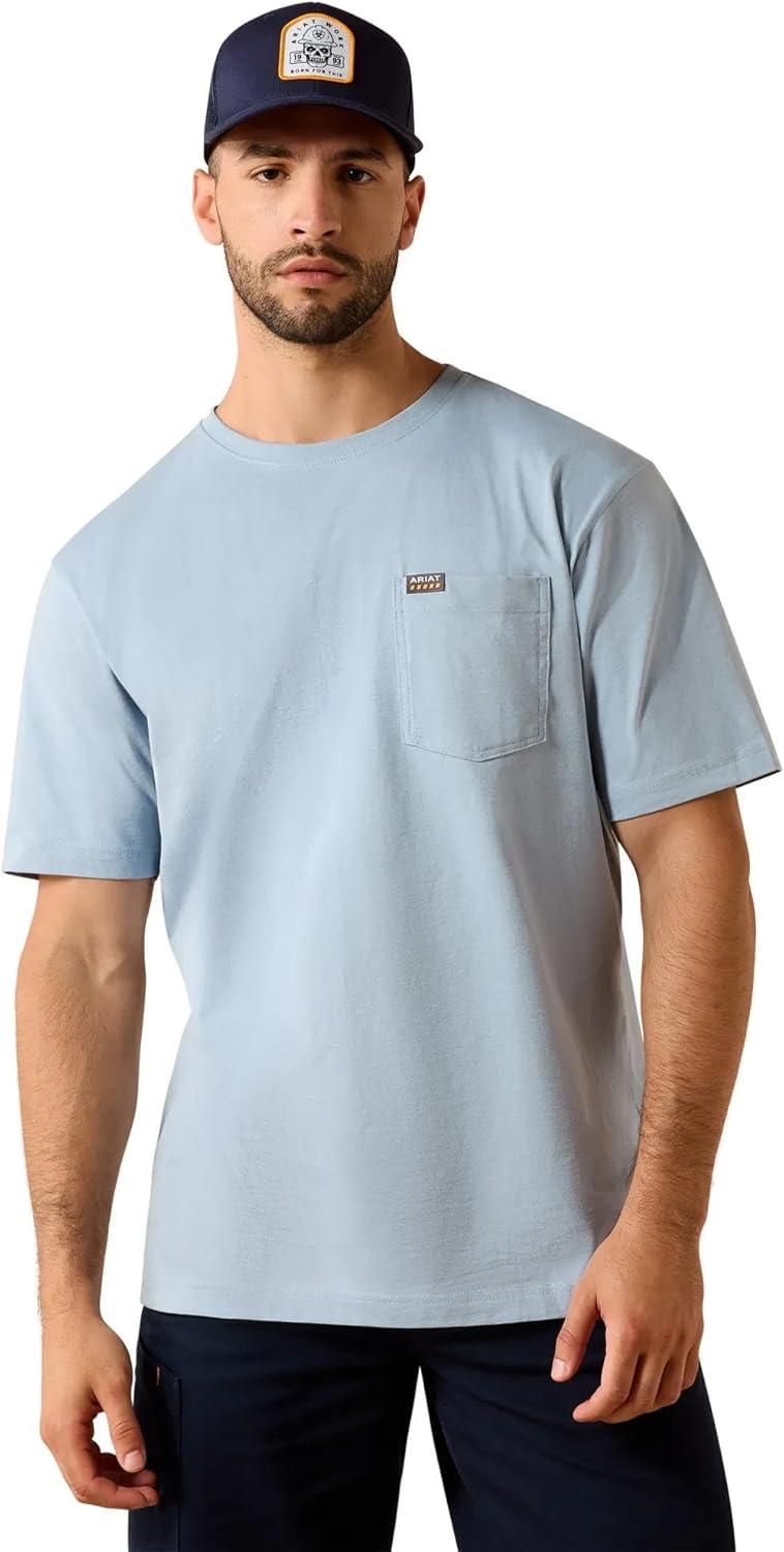 imageARIAT Mens Rebar Cotton Strong Skull TShirtDusty Blue