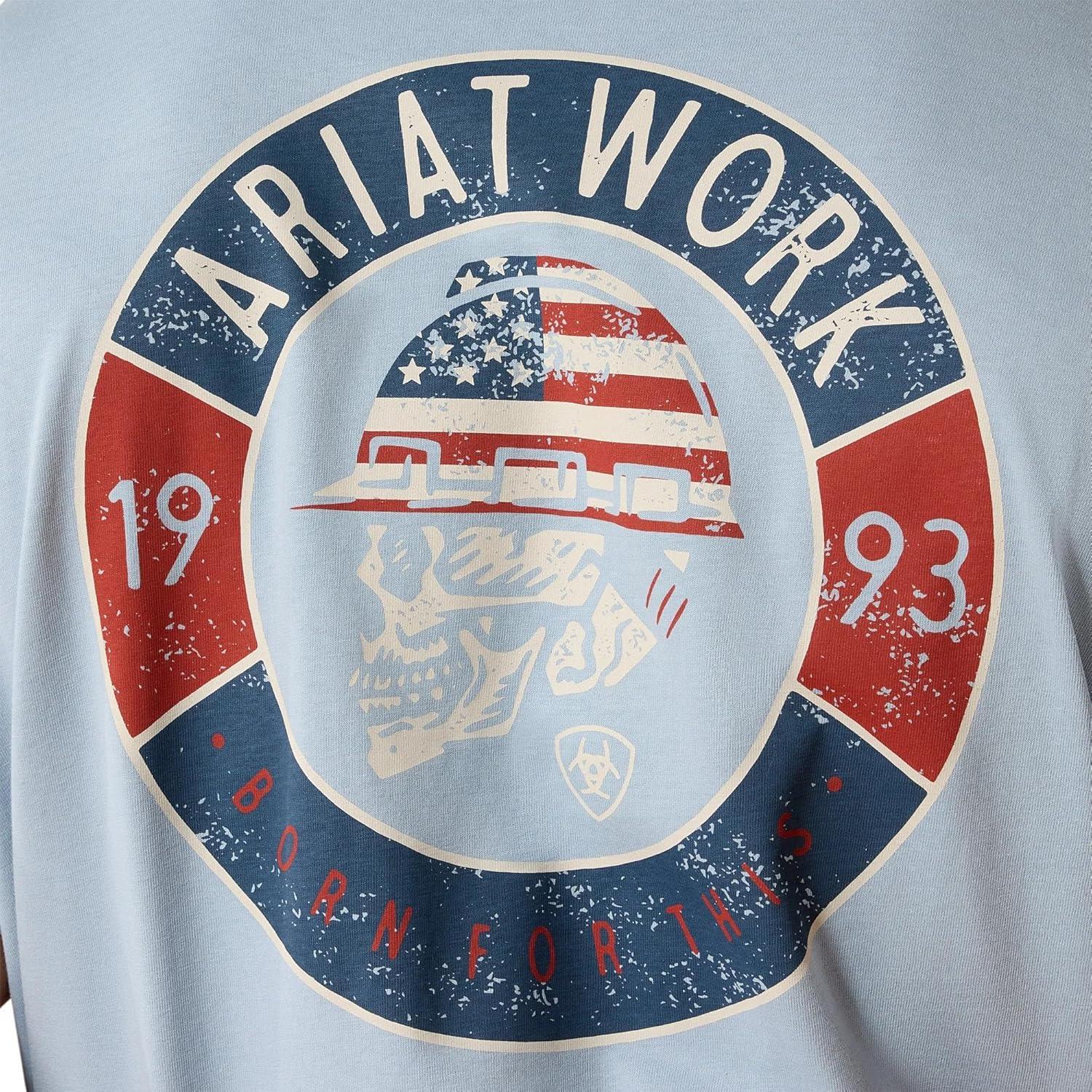 imageARIAT Mens Rebar Cotton Strong Skull TShirtDusty Blue