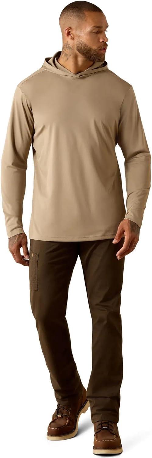 imageARIAT Mens Rebar Sunblocker Outdoor Hooded Long Sleeve TShirtGreige