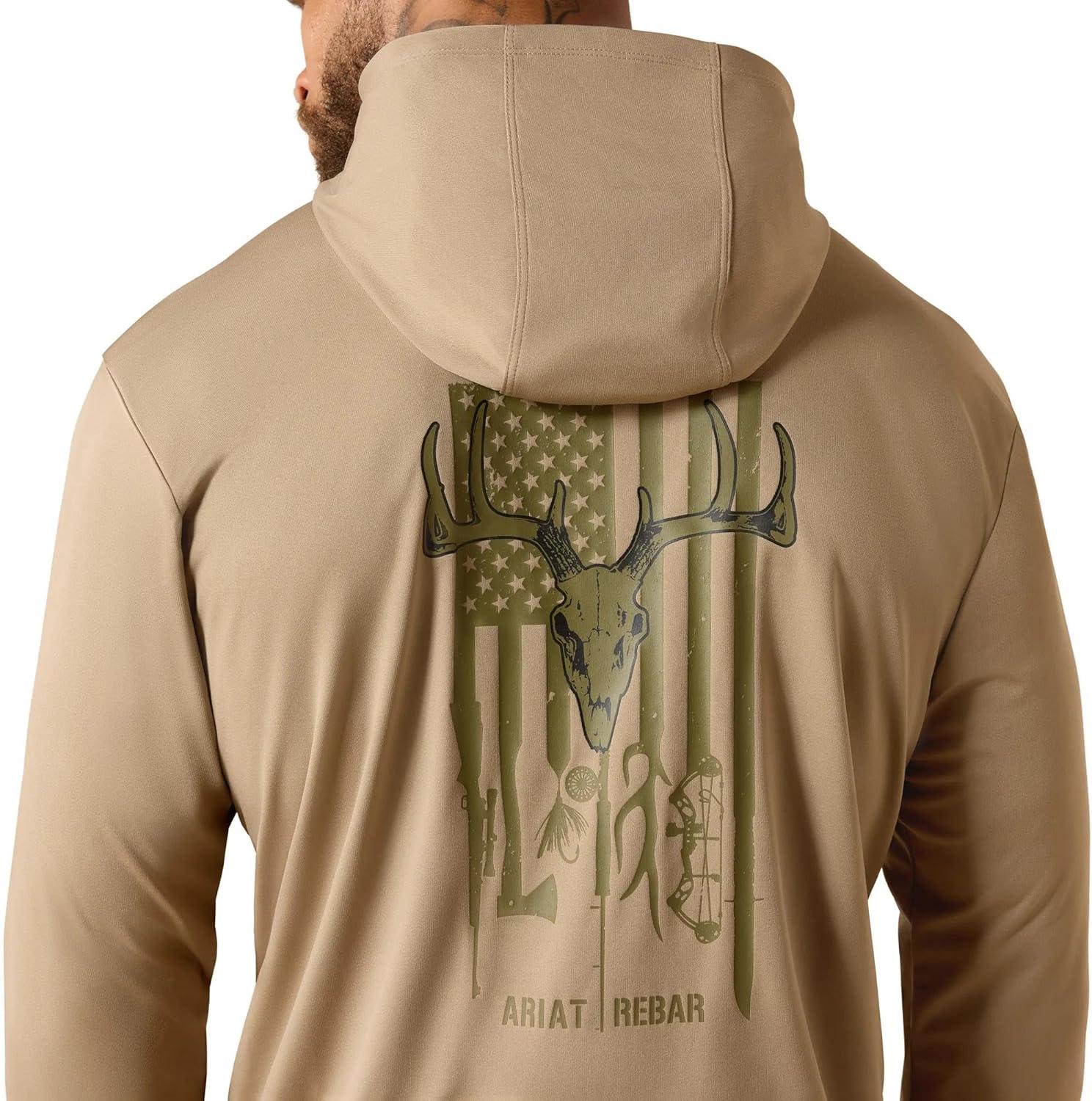 imageARIAT Mens Rebar Sunblocker Outdoor Hooded Long Sleeve TShirtGreige