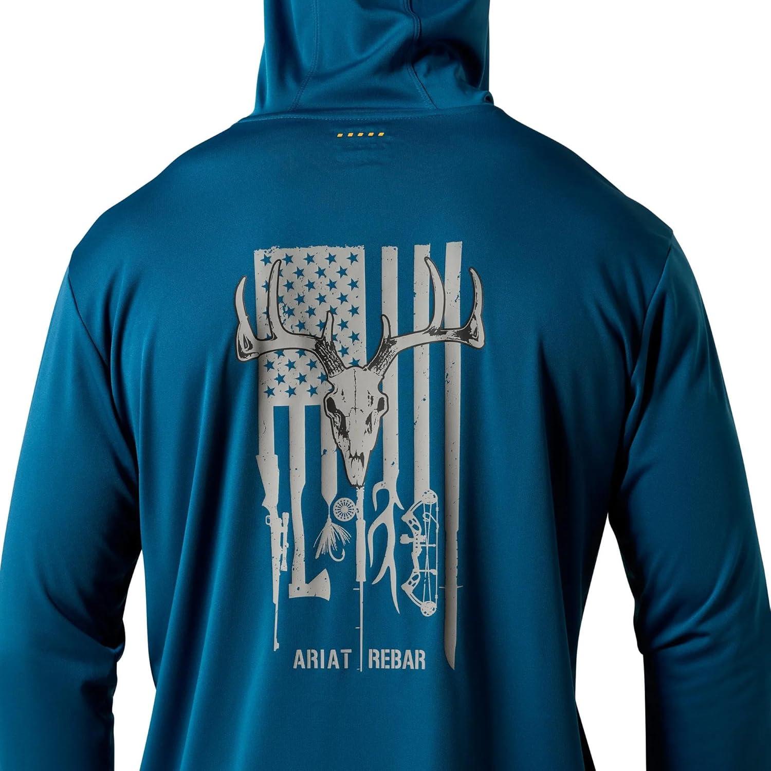 imageARIAT Mens Rebar Sunblocker Outdoor Hooded Long Sleeve TShirtLegion Blue