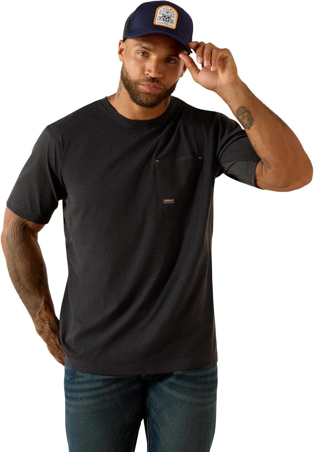 imageARIAT Mens Rebar Workman Brickyard TShirtCharcoal Heather Usa