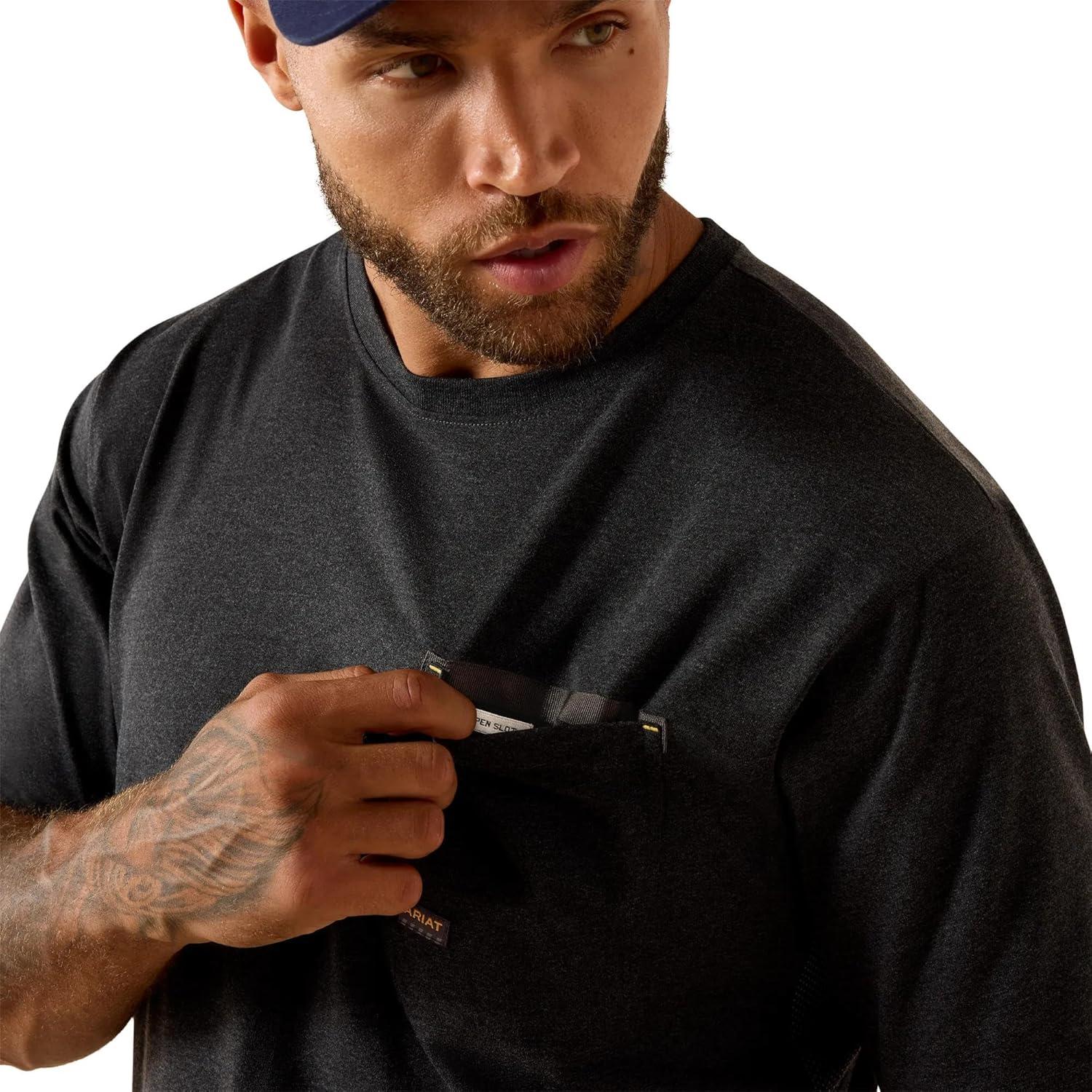 imageARIAT Mens Rebar Workman Brickyard TShirtCharcoal Heather Usa