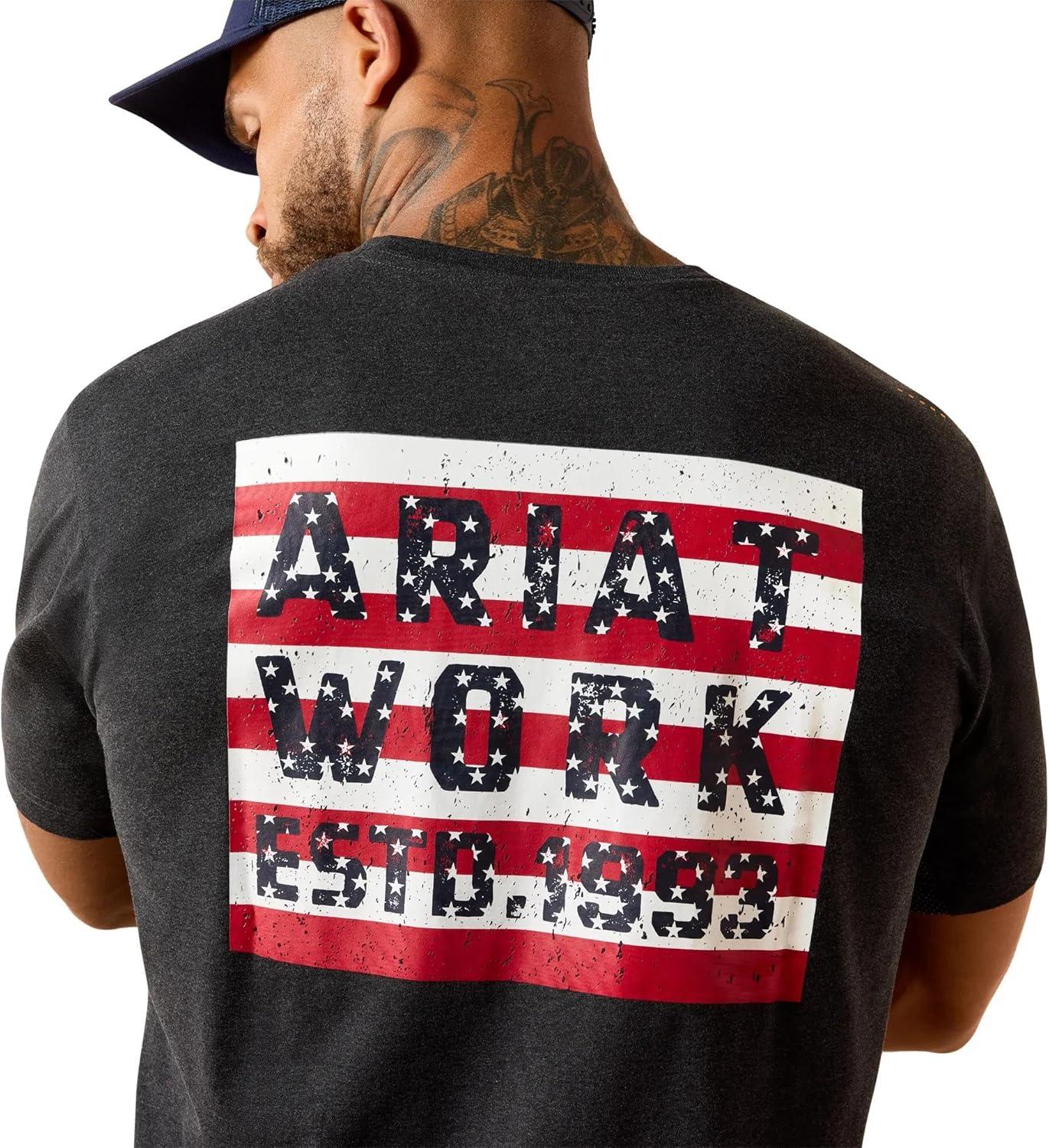 imageARIAT Mens Rebar Workman Brickyard TShirtCharcoal Heather Usa