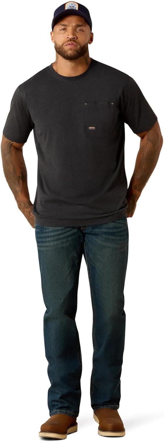 imageARIAT Mens Rebar Workman Brickyard TShirtCharcoal Heather Usa