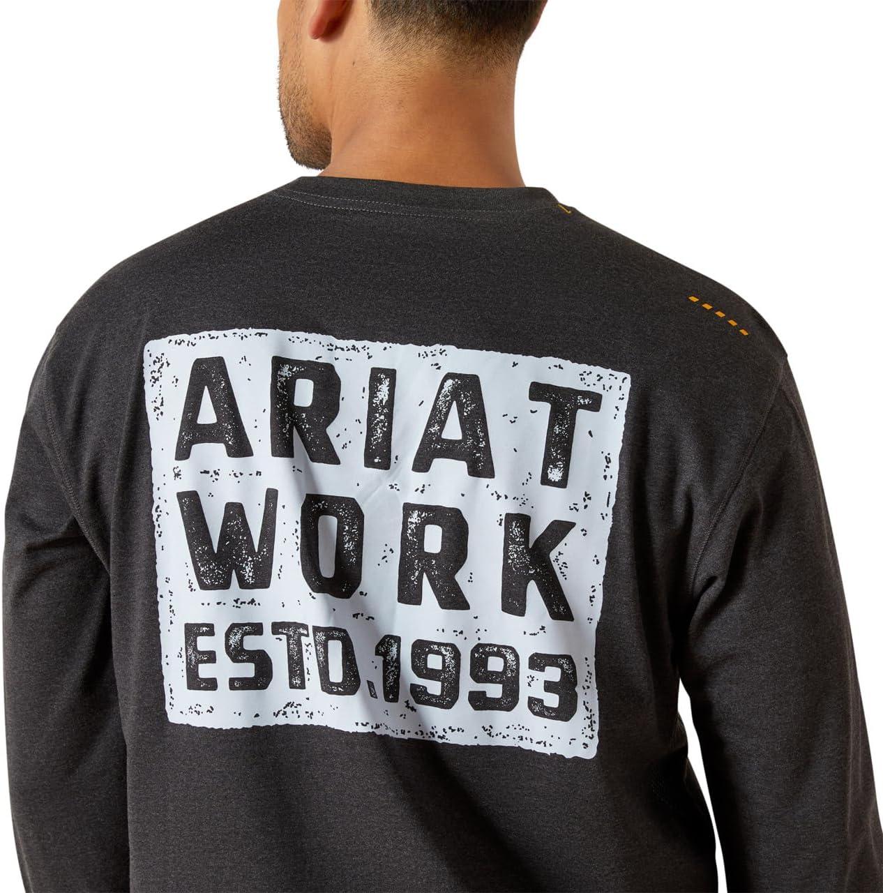 imageARIAT Mens Rebar Workman Brickyard TShirtCharcoal Heather