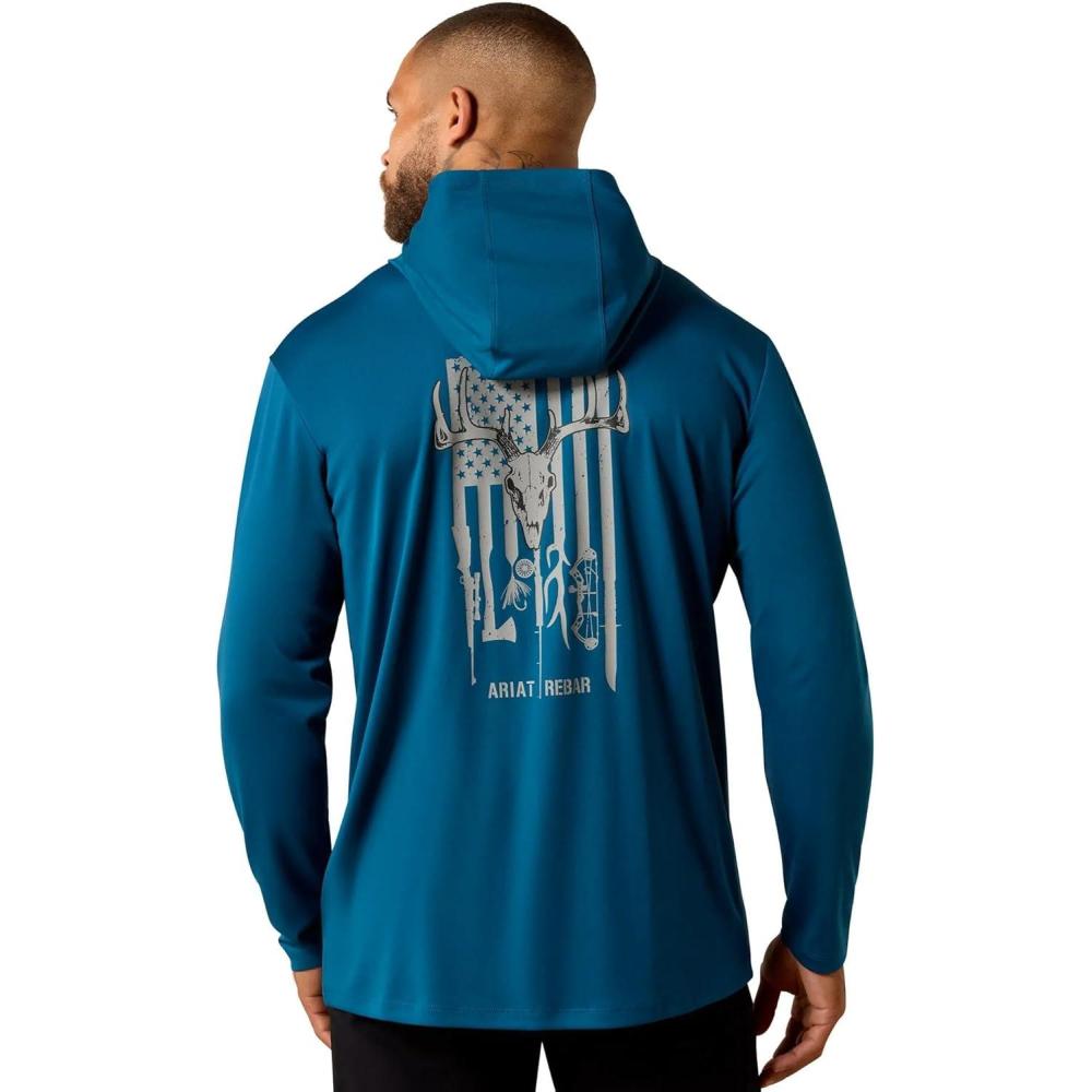 imageARIAT Mens Rebar Sunblocker Outdoor Hooded Long Sleeve TShirtLegion Blue