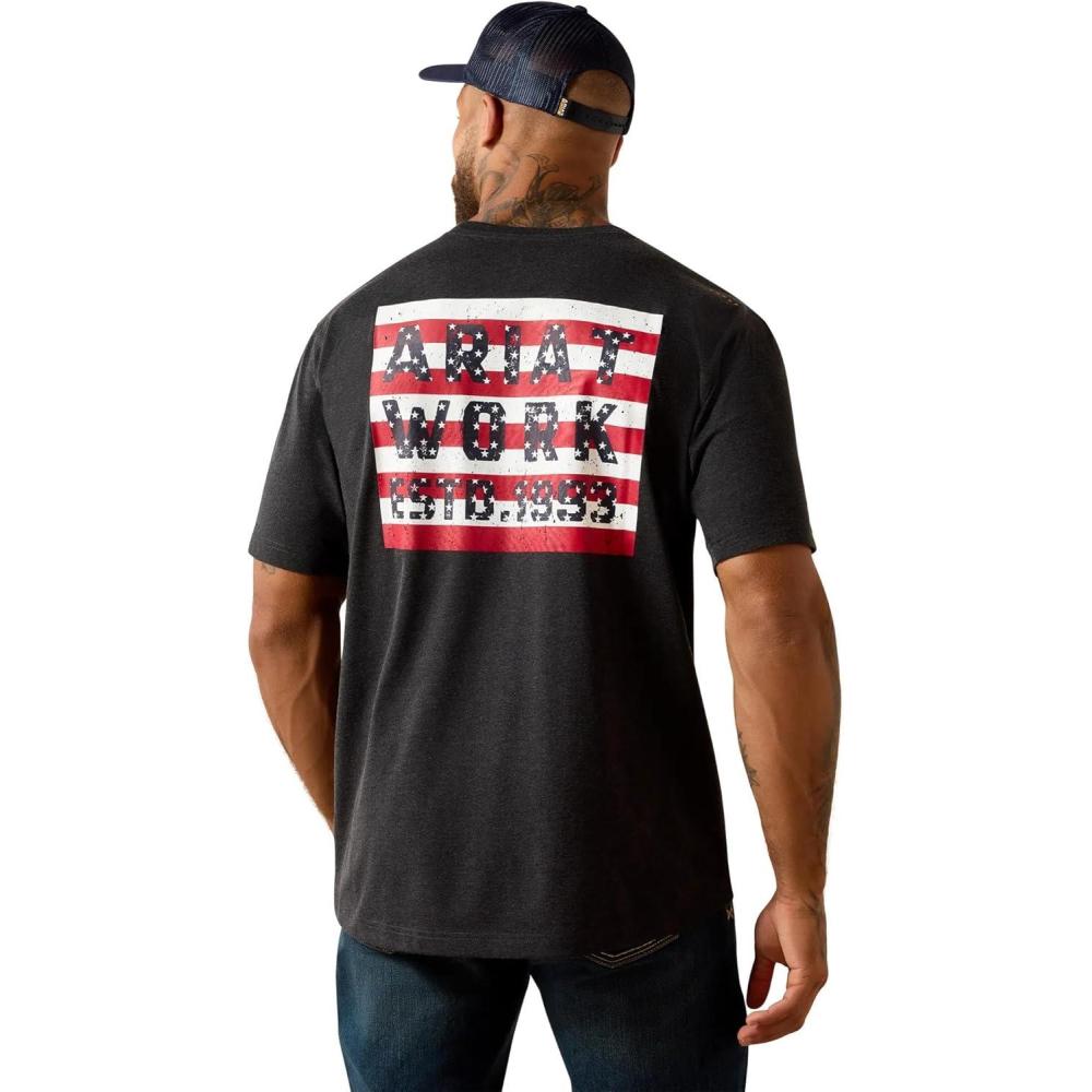 imageARIAT Mens Rebar Workman Brickyard TShirtCharcoal Heather Usa