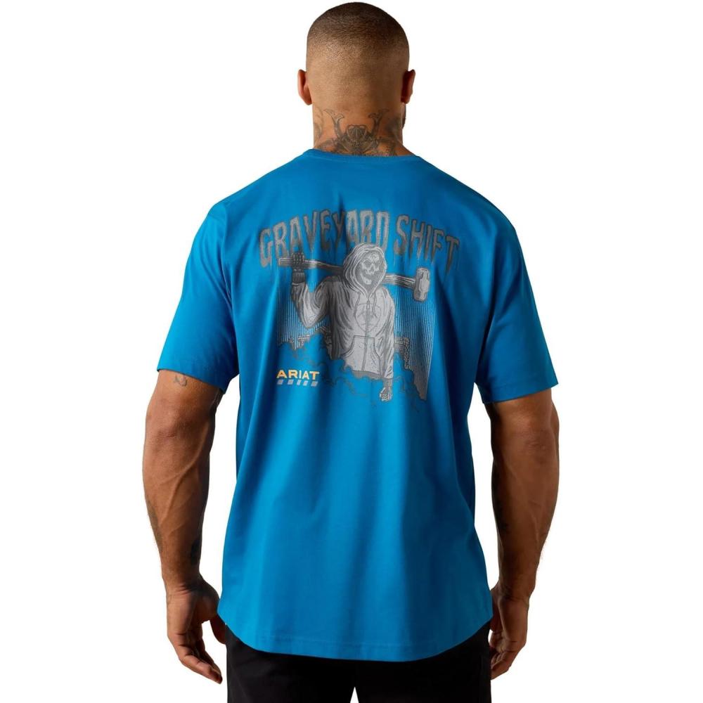 imageAriat Mens Rebar Workman Graveyard TShirtMykonos Blue