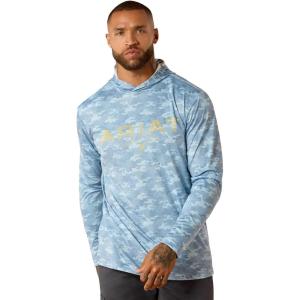 ARIAT Men’s Rebar Sunblocker Printed Craft Hooded Long Sleeve T-Shirt(Dusty Blue)