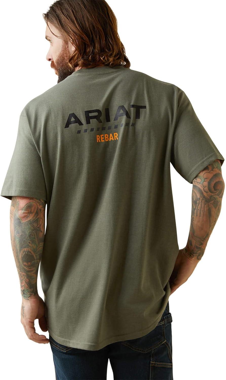 imageARIAT Mens Rebar Cotton Strong Logo Short Sleeve TShirtBeetle Heather