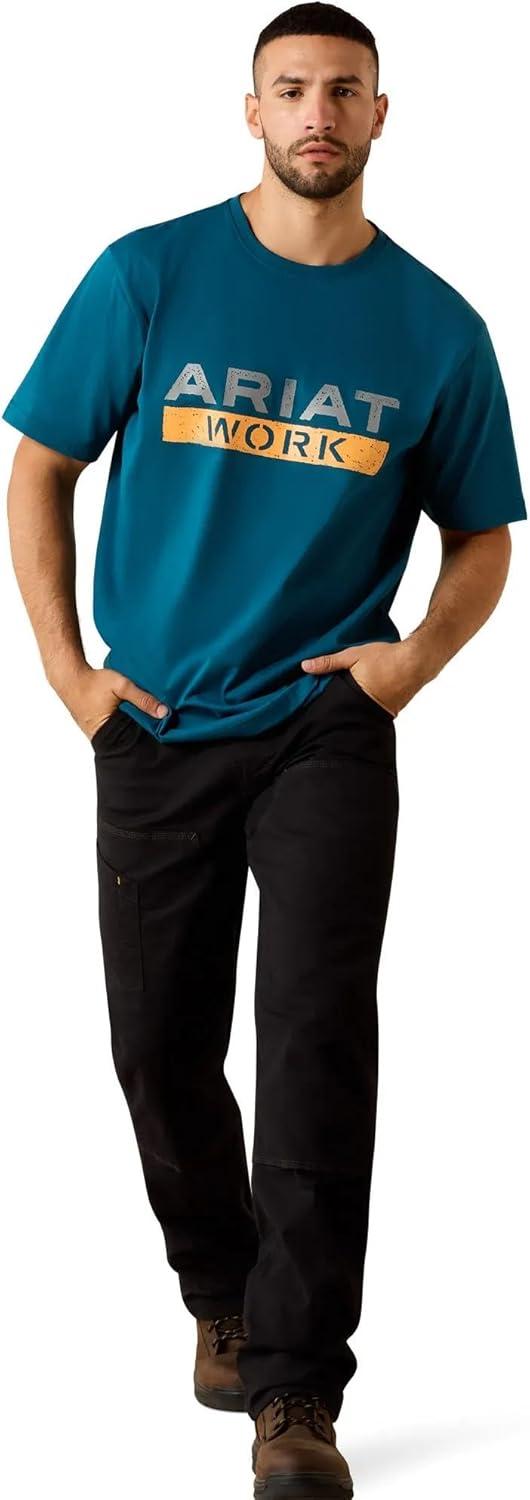 imageARIAT Mens Rebar Cotton Strong Logo Short Sleeve TShirtLegion Blue