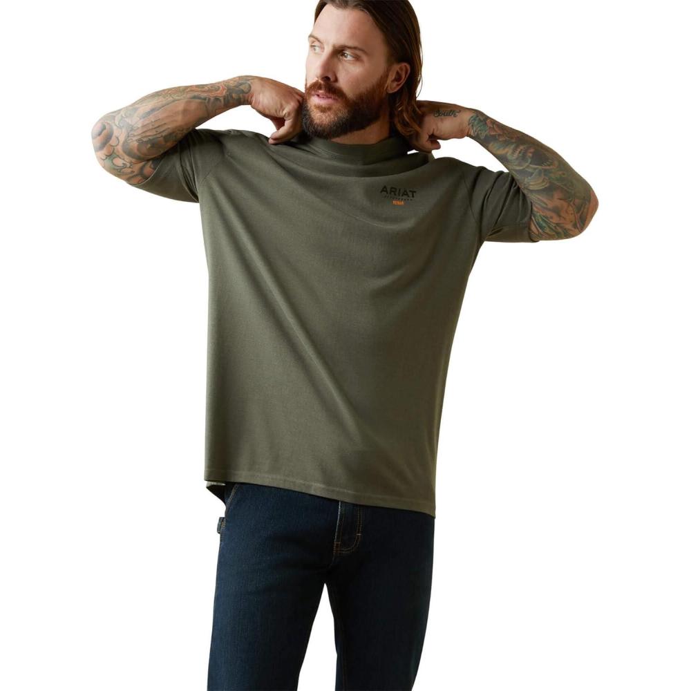 imageARIAT Mens Rebar Cotton Strong Logo Short Sleeve TShirtBeetle Heather