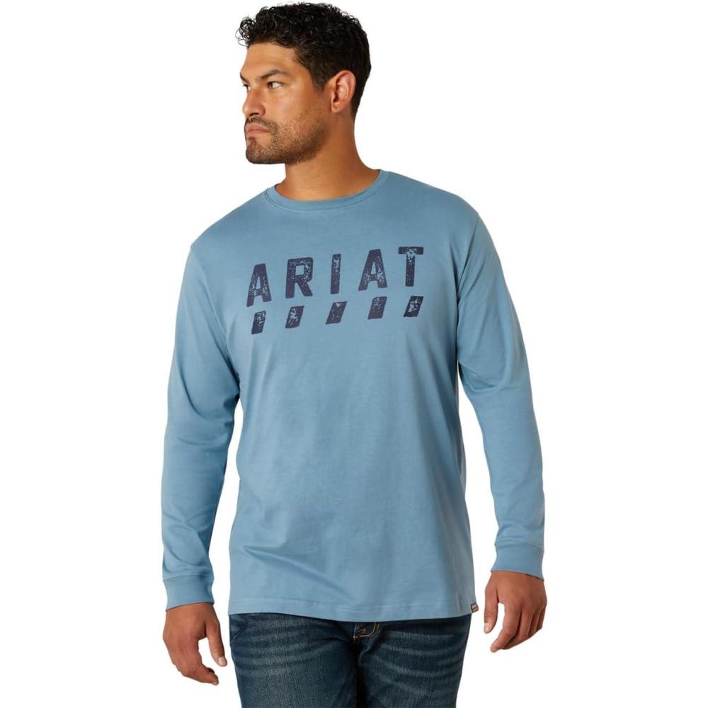 imageARIAT Mens Rebar Cotton Strong Logo Short Sleeve TShirtBluestone