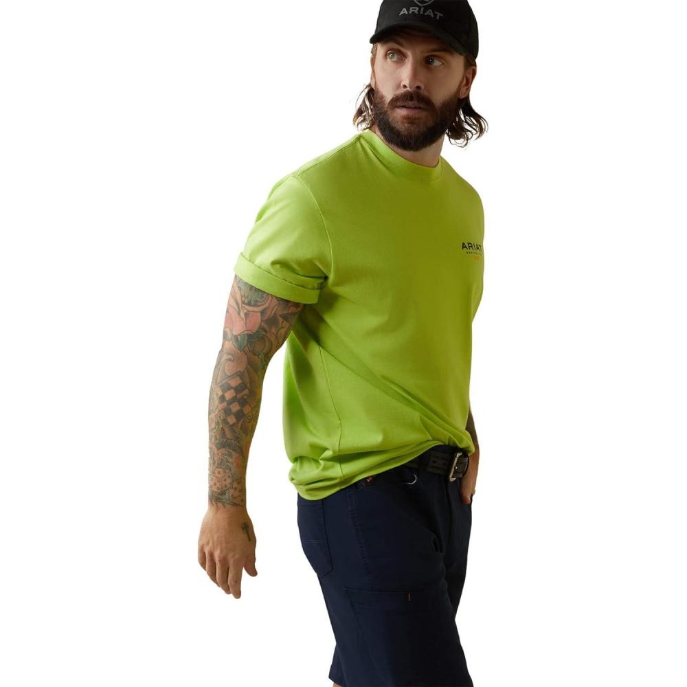 imageARIAT Mens Rebar Cotton Strong Logo Short Sleeve TShirtLimeBlack