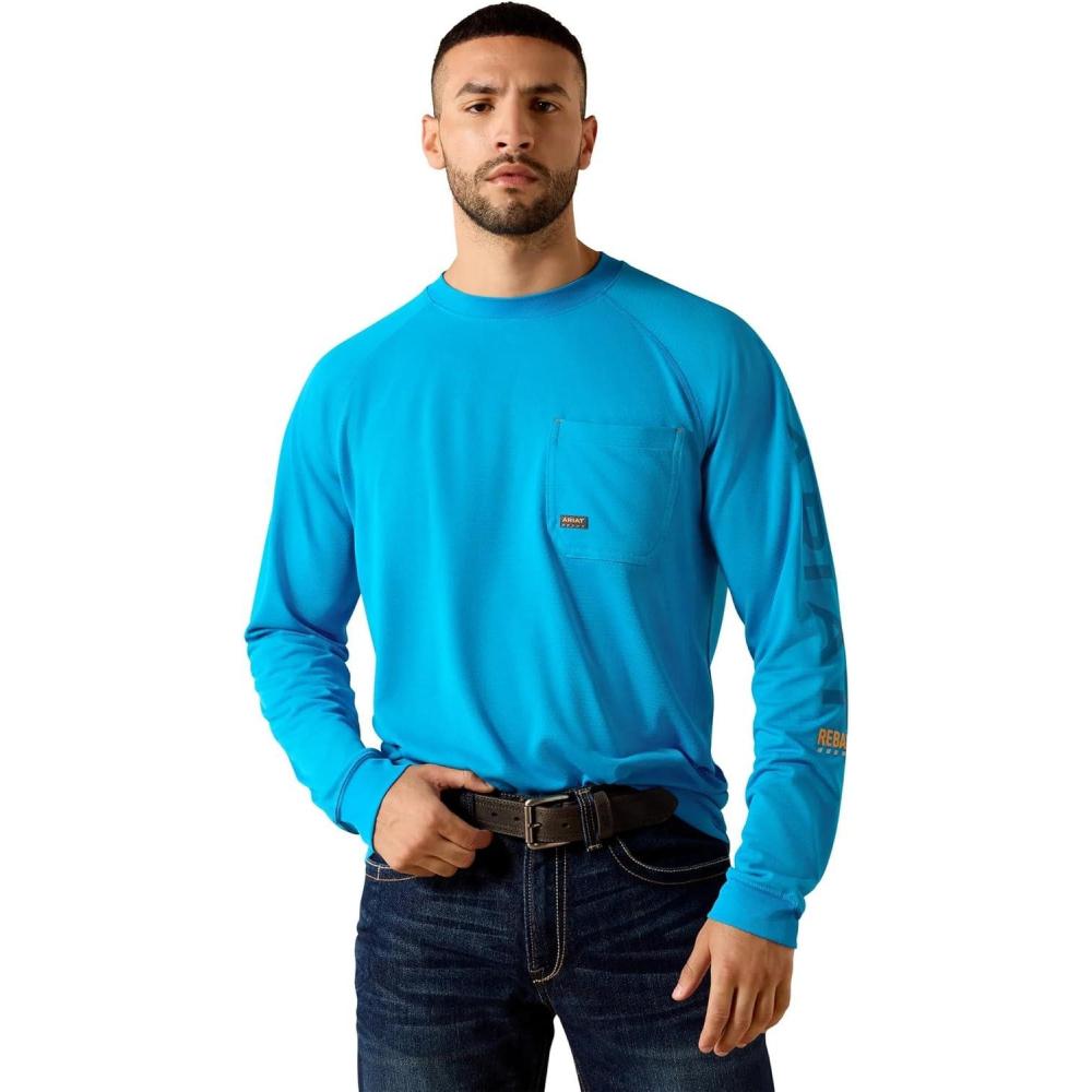 imageARIAT Mens Rebar Heat Fighter TShirtMethyl Blue