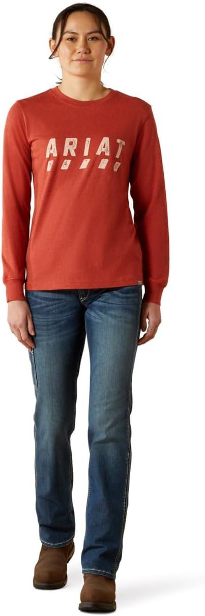 imageARIAT Womens Rebar Cotton Strong Logo TShirtBarn Red Heather