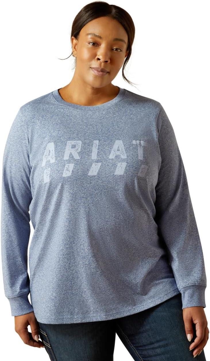 imageARIAT Womens Rebar Cotton Strong Logo TShirtEnsign Blue Heather