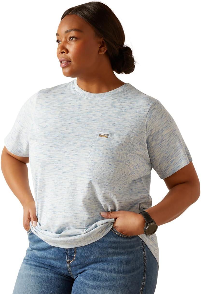 imageAriat Womens Rebar Cotton Strong Space Dyed TShirtNorse Blue Space Dye