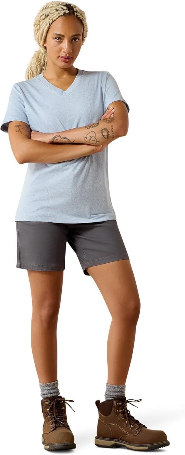 imageAriat Womens Rebar Cotton Strong Standard VNeck TShirtWashed Rain Heather