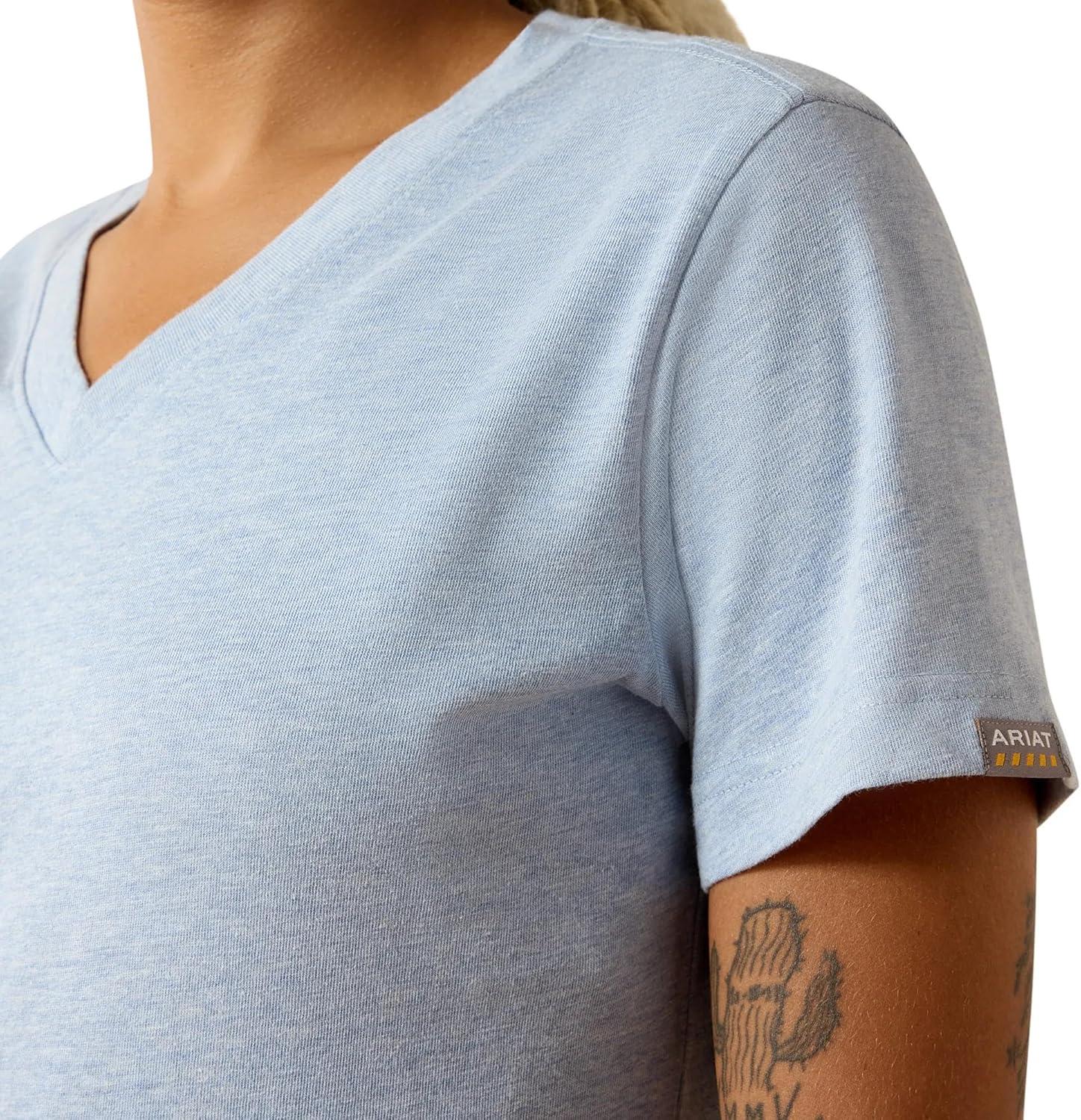 imageAriat Womens Rebar Cotton Strong Standard VNeck TShirtWashed Rain Heather