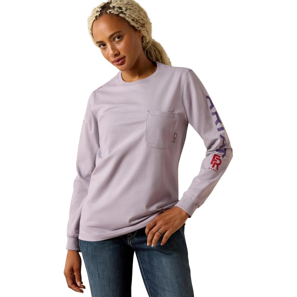 imageARIAT Womens Fr Stretch Logo Long Sleeve TShirtPurple Ash