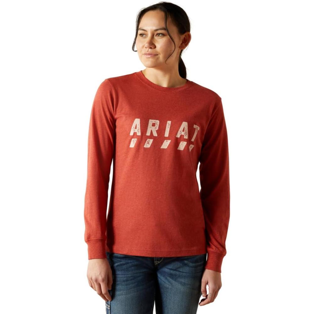 imageARIAT Womens Rebar Cotton Strong Logo TShirtBarn Red Heather