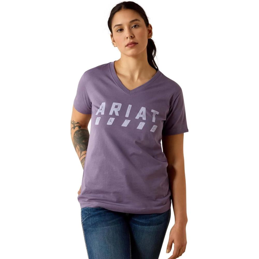 imageARIAT Womens Rebar Cotton Strong Logo TShirtMulled Grape
