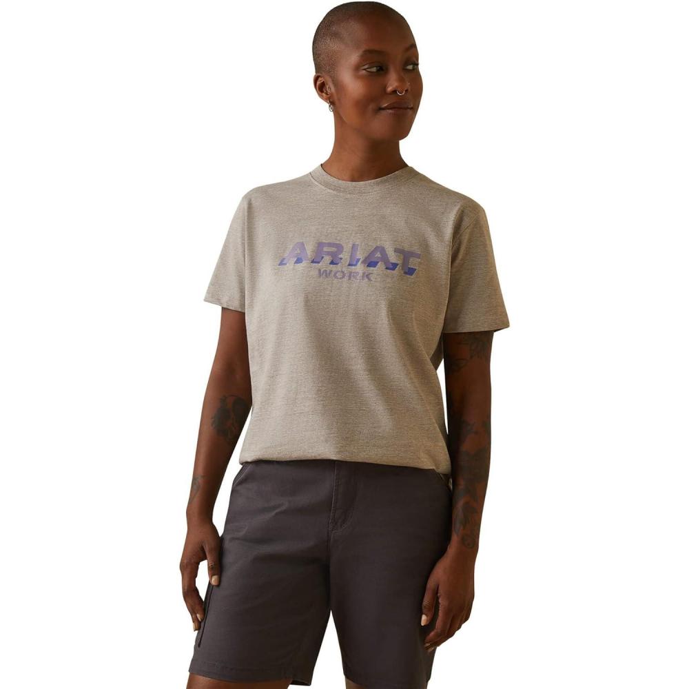 imageARIAT Womens Rebar Cotton Strong Logo TShirtPortabella Heather
