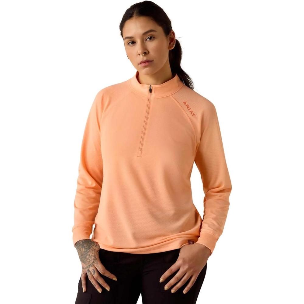 imageARIAT Womens Rebar Heat Fighter 12 Zip TShirtPapaya Punch