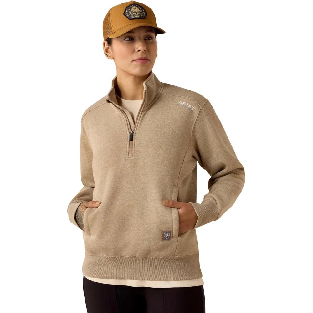 imageARIAT Womens Rebar Lightweight Mock 12 Zip Sweatshirt Oatmeal Heather
