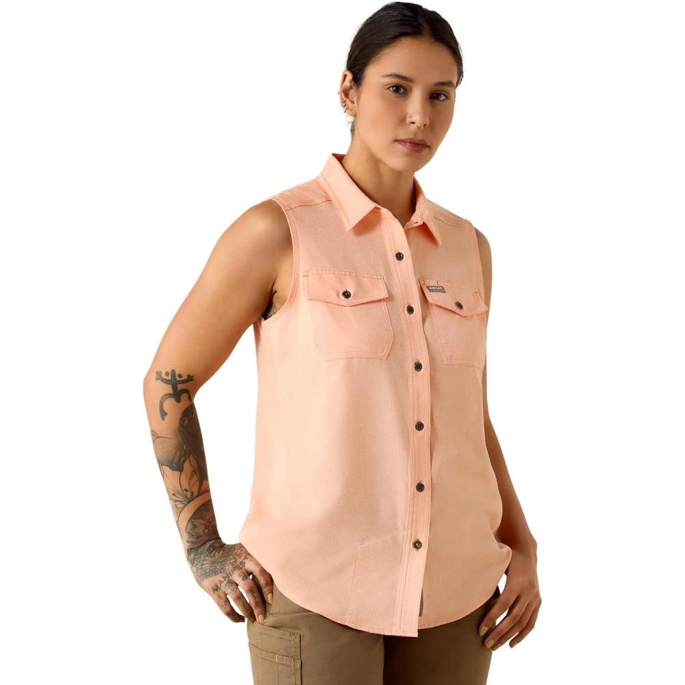 imageARIAT Womens Rebar Made Tough Venttek Durastretch TankPapaya Punch