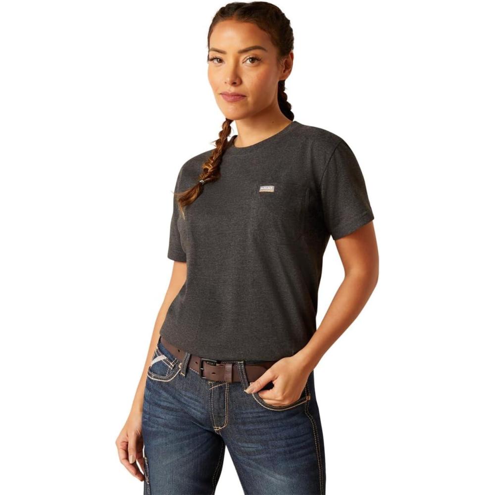 imageAriat Womens Rebar Cotton Strong Space Dyed TShirtCharcoal Heather