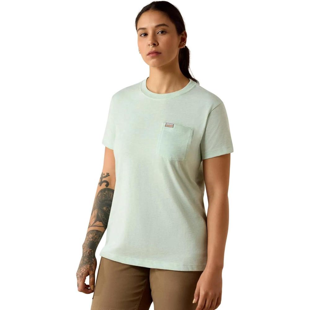imageAriat Womens Rebar Cotton Strong Space Dyed TShirtClearly Aqua