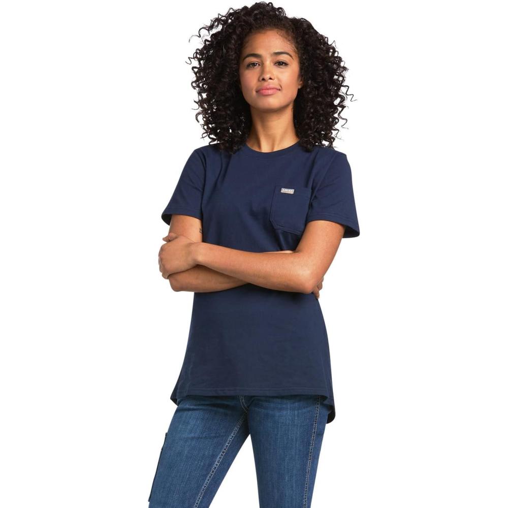 imageAriat Womens Rebar Cotton Strong Space Dyed TShirtNavy Eclipse
