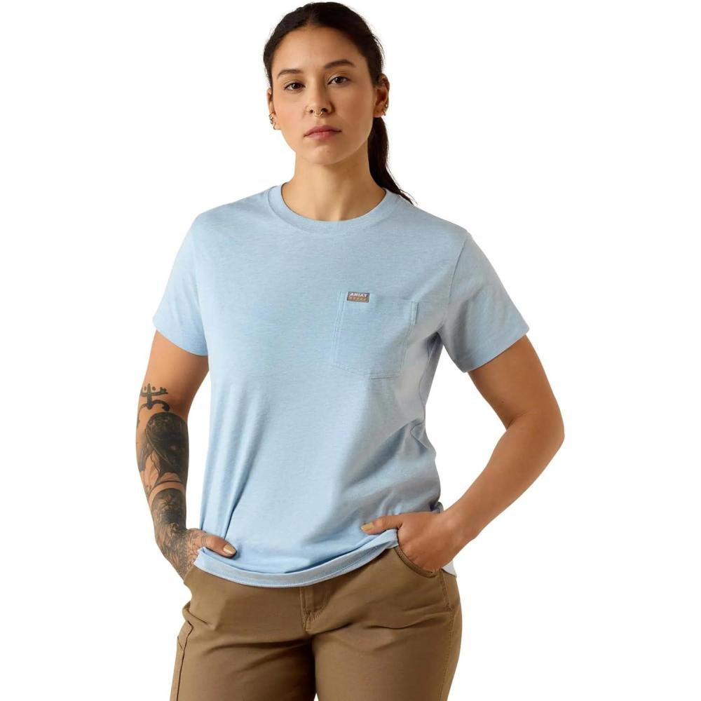 imageAriat Womens Rebar Cotton Strong Space Dyed TShirtSubdued Blue