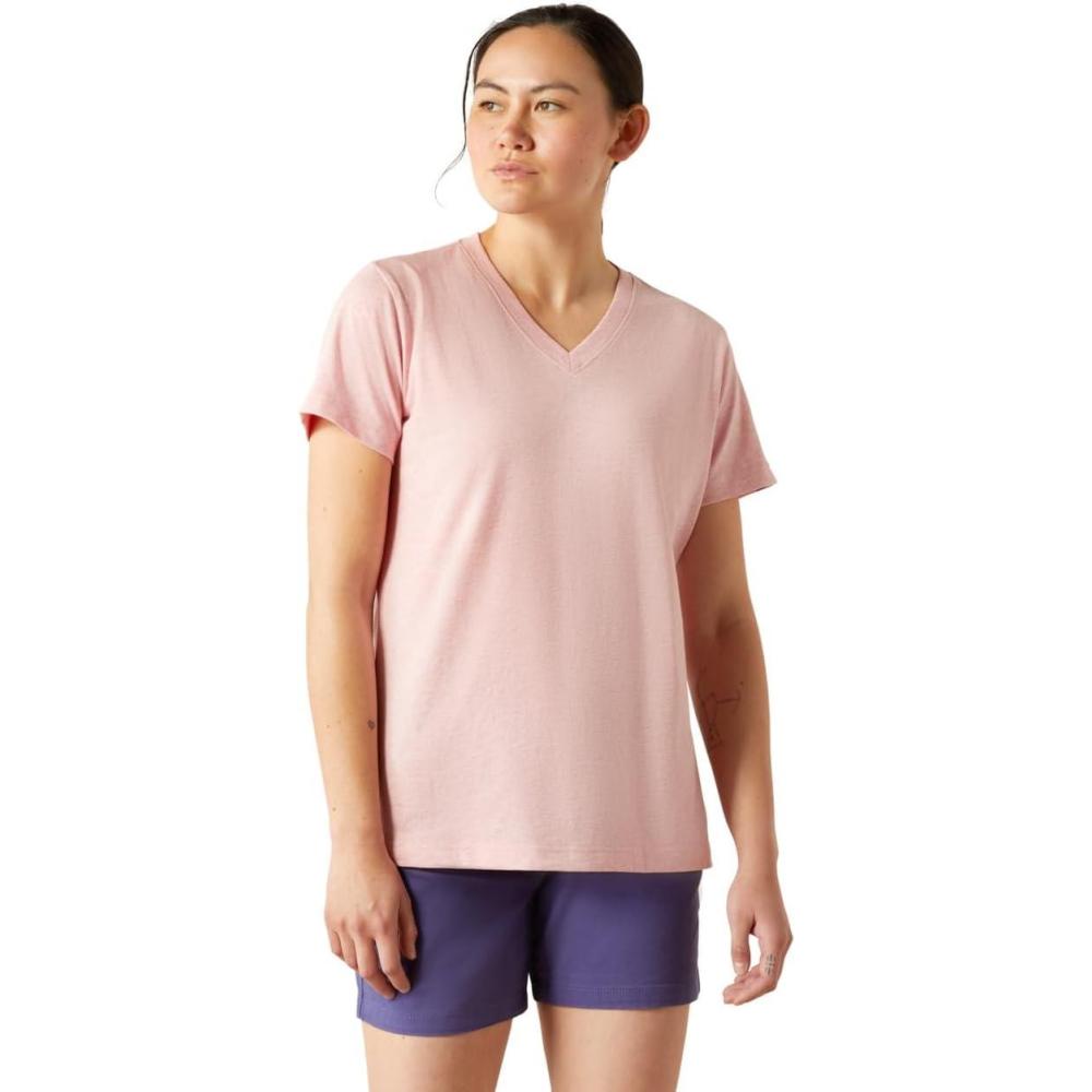 imageAriat Womens Rebar Cotton Strong Standard VNeck TShirtPowder Pink Heather